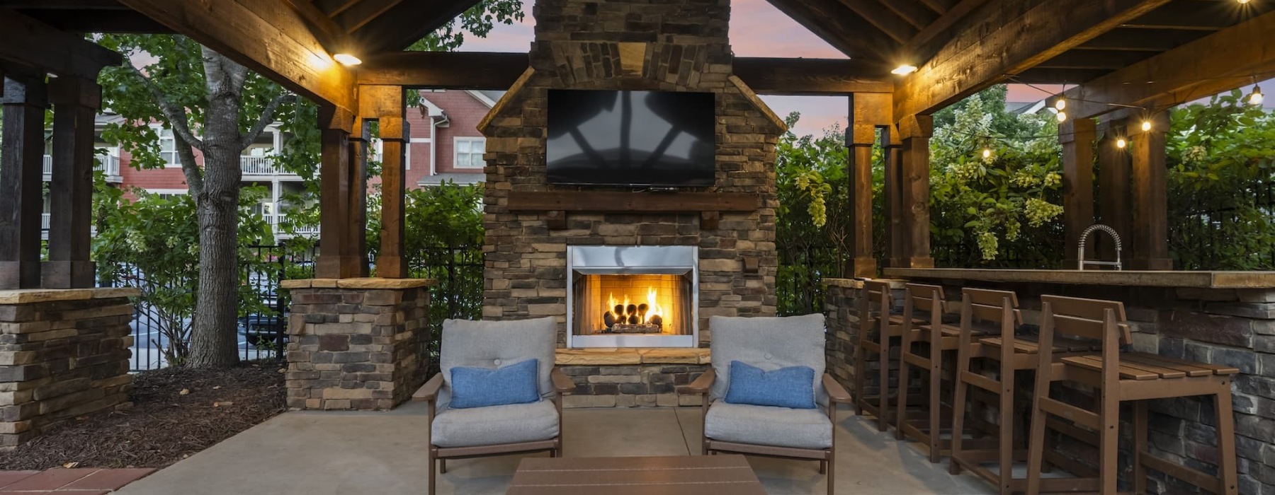 outside courtyard and fireplace